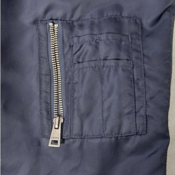 Levi's Retro Stripe Rib Knit Satin Bomber Jacket in Navy Blue Like New - Picture 7 of 9